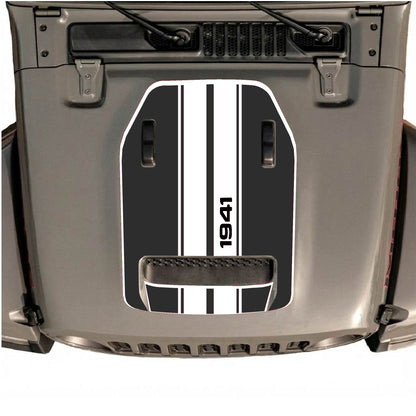 Hood Panel Decal/Sticker - 1941 Stripes with Border Graphic Decal Graphic Kit - For Jeep JL JLU 392 2018 - Premium Vinyl