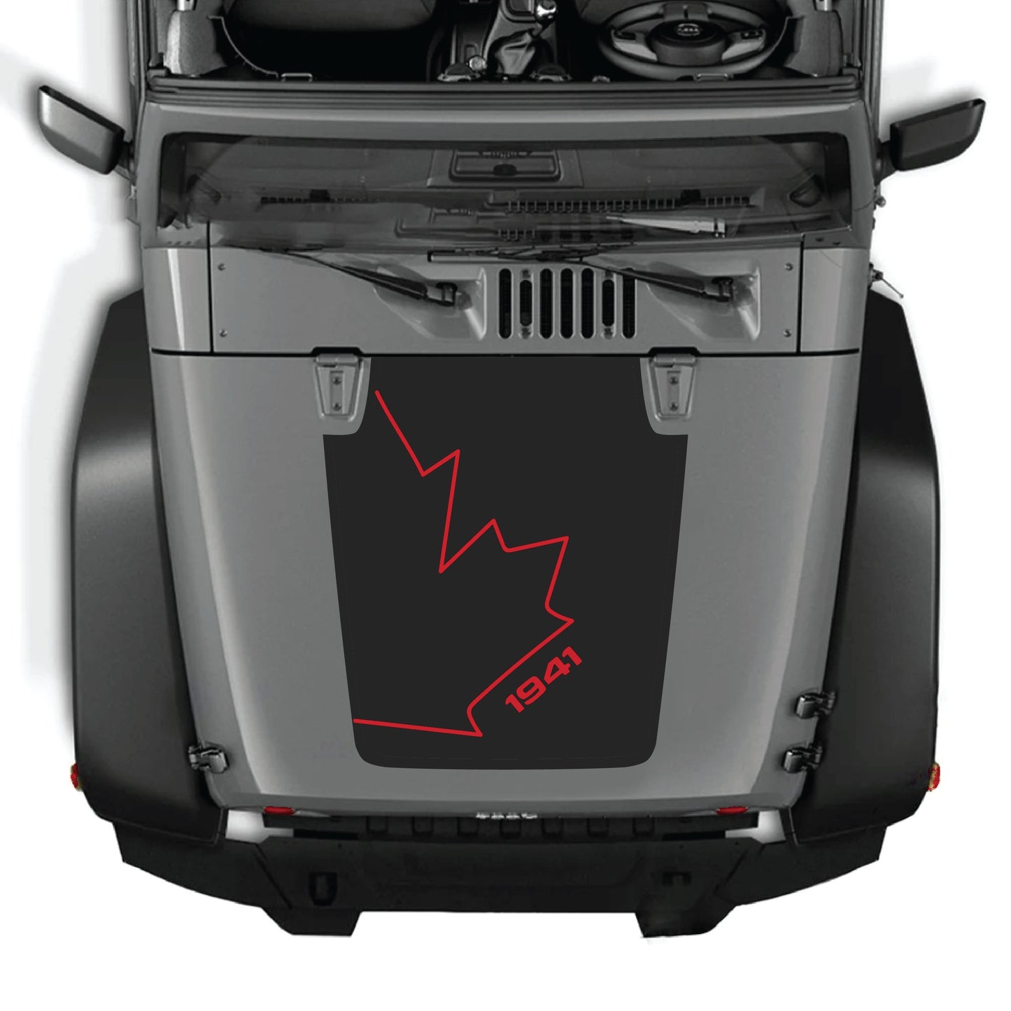 Canada full leaf hood decal graphic kit for Jeep Wrangler JK JKU 2007-2018, made of premium vinyl, featuring a 1941 design.