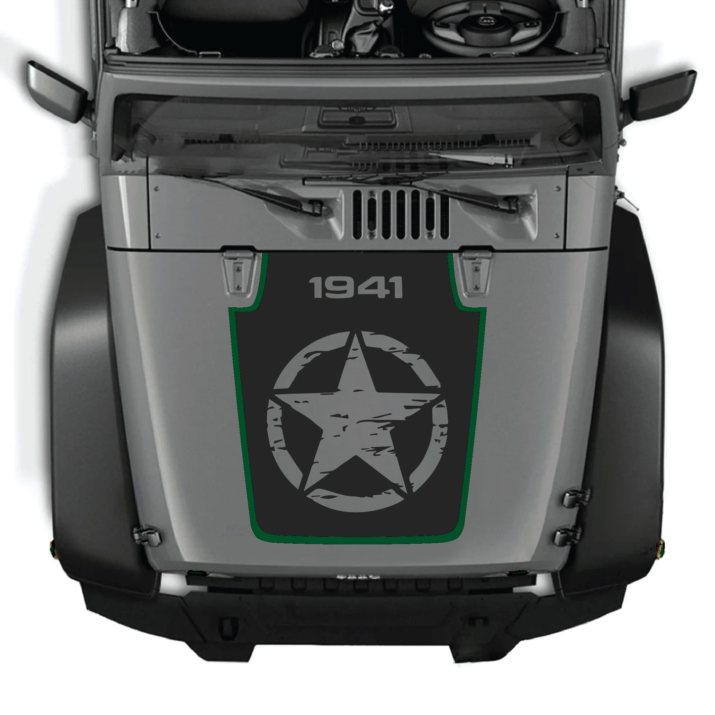 Calcomanía para el capó de Jeep Wrangler JK JKU con gráfico de estrella completa en vinilo premium de CarCode, diseñada para modelos 2007-2018.