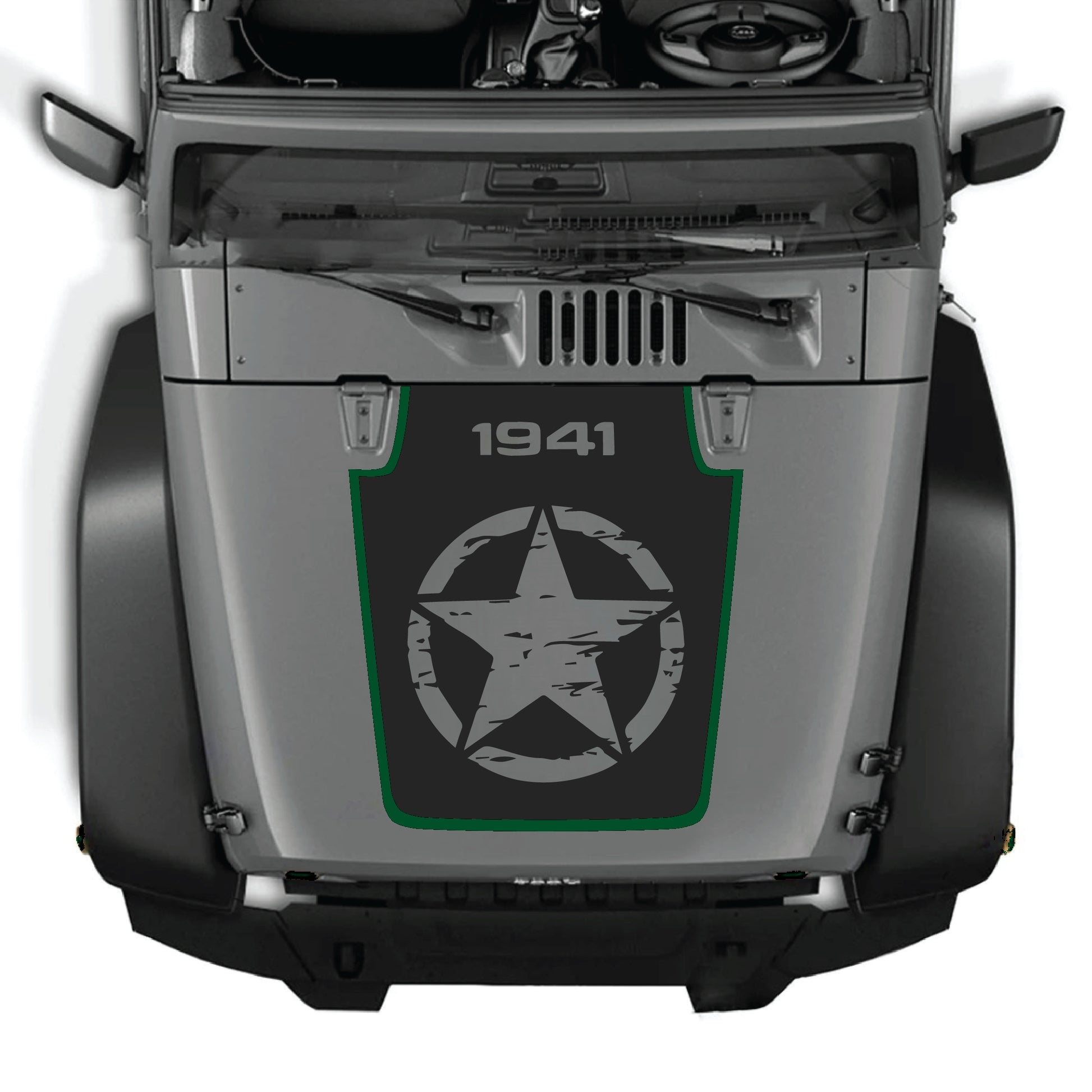 Calcomanía para el capó de Jeep Wrangler JK JKU con gráfico de estrella completa en vinilo premium de CarCode, diseñada para modelos 2007-2018.