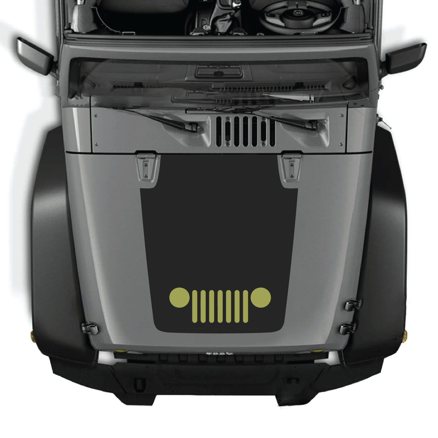 Jeep Wrangler JK JKU hood decal by CarCode, center grill graphic sticker in premium vinyl, designed for 2007-2018 models.