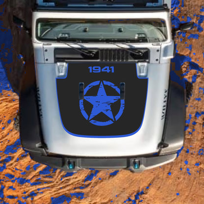 Hood Panel Decal/Sticker - Center Star 1941 with Border Graphic Decal Graphic Kit - For Jeep JL JLU Sahara 2018-2025 - Premium Vinyl