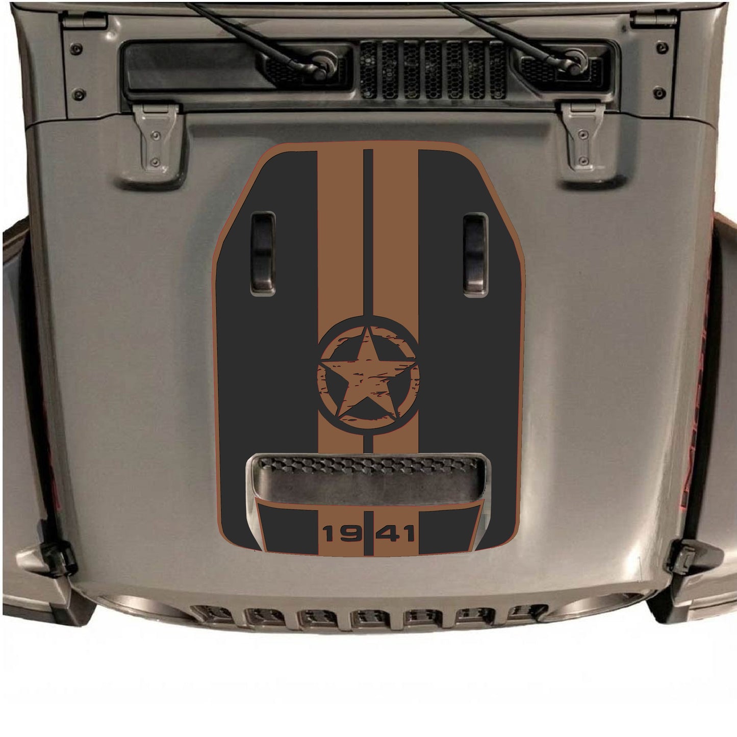 Hood Panel Decal/Sticker - 1941 Star & Stripes with Border Graphic Decal Graphic Kit - For Jeep JL JLU 392 2018 - Premium Vinyl