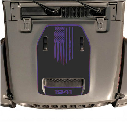 Hood Panel Decal/Sticker - 1941 America Flag with Border Graphic Decal Graphic Kit - For Jeep JL JLU 392 2018 - Premium Vinyl