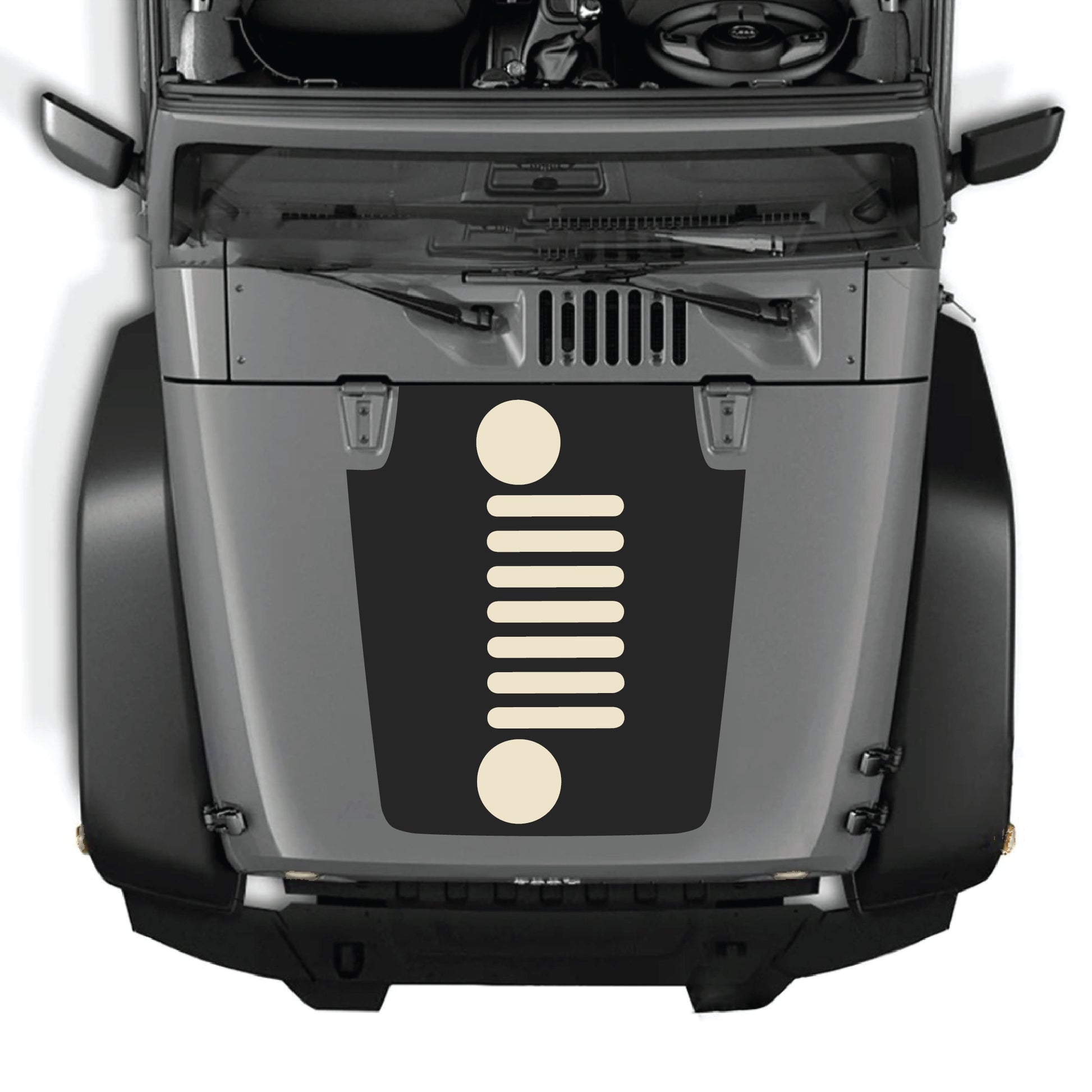 Vertical Jeep Wrangler JK JKU hood decal graphic kit by CarCode, featuring premium vinyl decal with bold design on the hood.