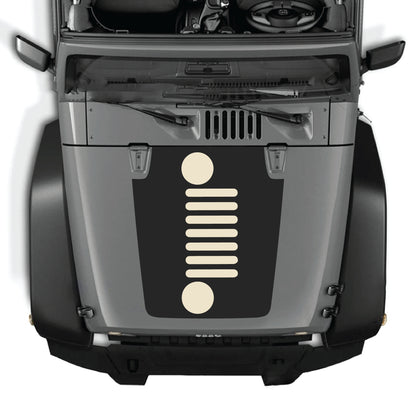 Vertical Jeep Wrangler JK JKU hood decal graphic kit by CarCode, featuring premium vinyl decal with bold design on the hood.