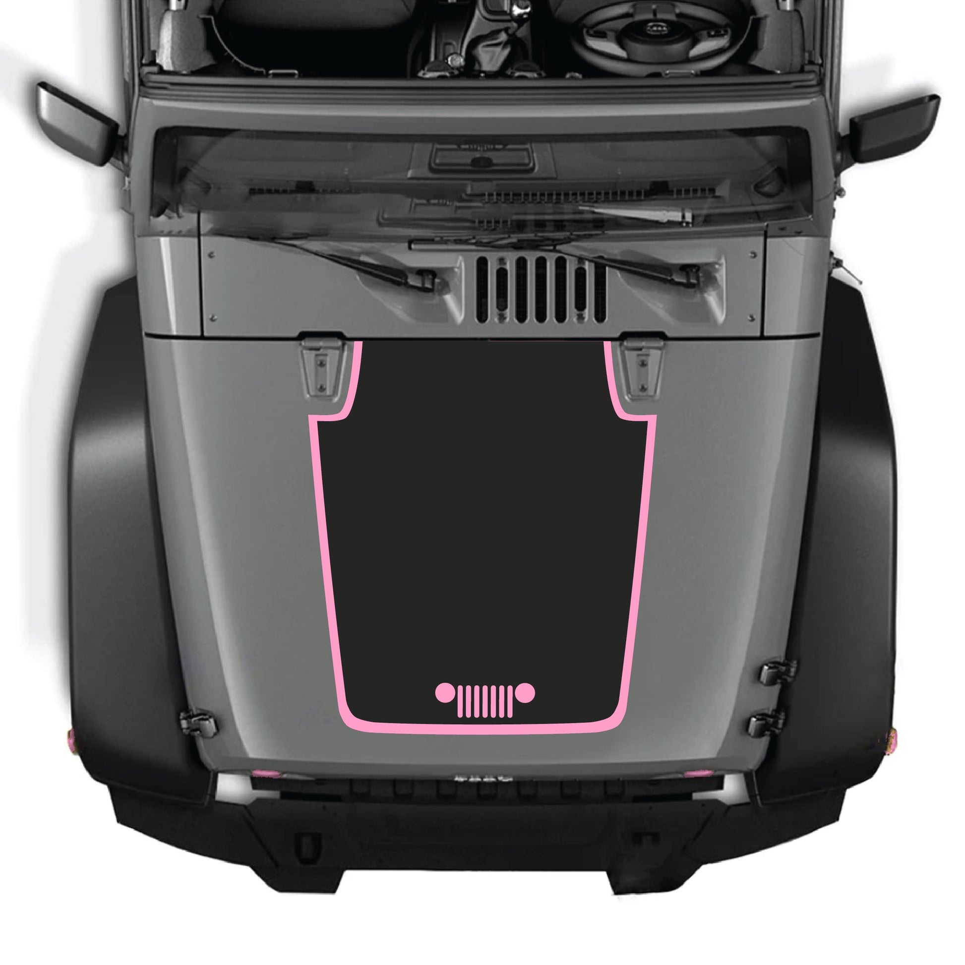 Jeep Wrangler JK JKU hood decal by CarCode featuring grill with border graphic in premium vinyl.