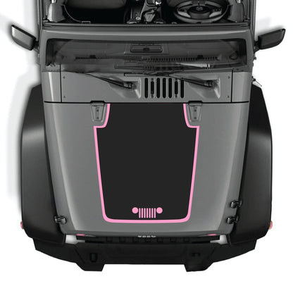 Jeep Wrangler JK JKU hood decal by CarCode featuring grill with border graphic in premium vinyl.