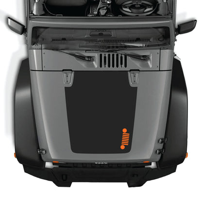 Right side Jeep Wrangler JK hood decal with CarCode premium vinyl graphic kit featuring bold grill design for 2007-2018 models.