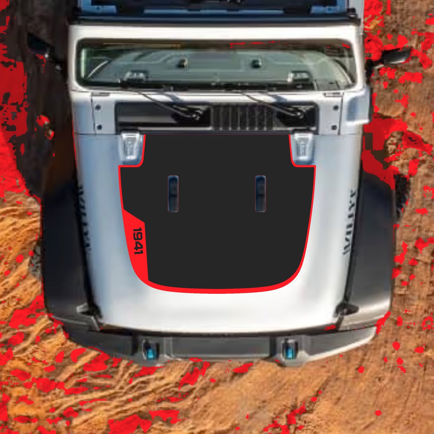 Hood Panel Decal/Sticker - Left Side 1941 with Border Graphic Decal Graphic Kit - For Jeep JL JLU Sahara 2018-2025 - Premium Vinyl