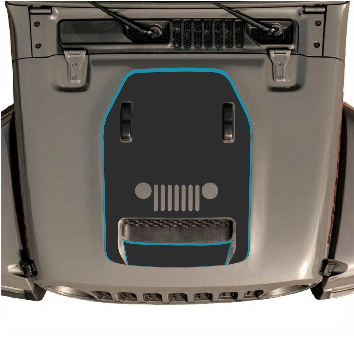 Hood Panel Decal/Sticker - Center Grill with Border Graphic Decal Graphic Kit - For Jeep JL JLU 392 2018 - Premium Vinyl
