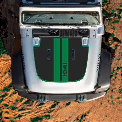 Hood Panel Decal/Sticker - 1941 Stripes with Border Graphic Decal Graphic Kit - For Jeep JL JLU Sahara 2018-2025 - Premium Vinyl