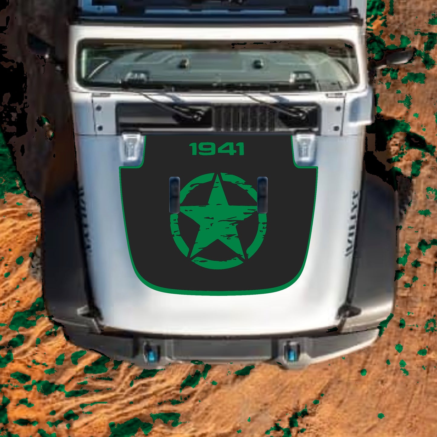 Hood Panel Decal/Sticker - Center Star 1941 with Border Graphic Decal Graphic Kit - For Jeep JL JLU Sahara 2018-2025 - Premium Vinyl