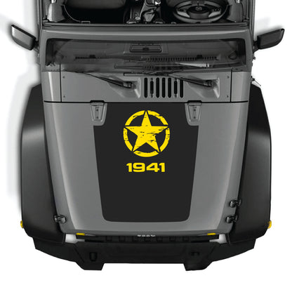 Jeep Wrangler JK hood decal featuring a top star graphic in premium vinyl by CarCode, designed for 2007-2018 models.