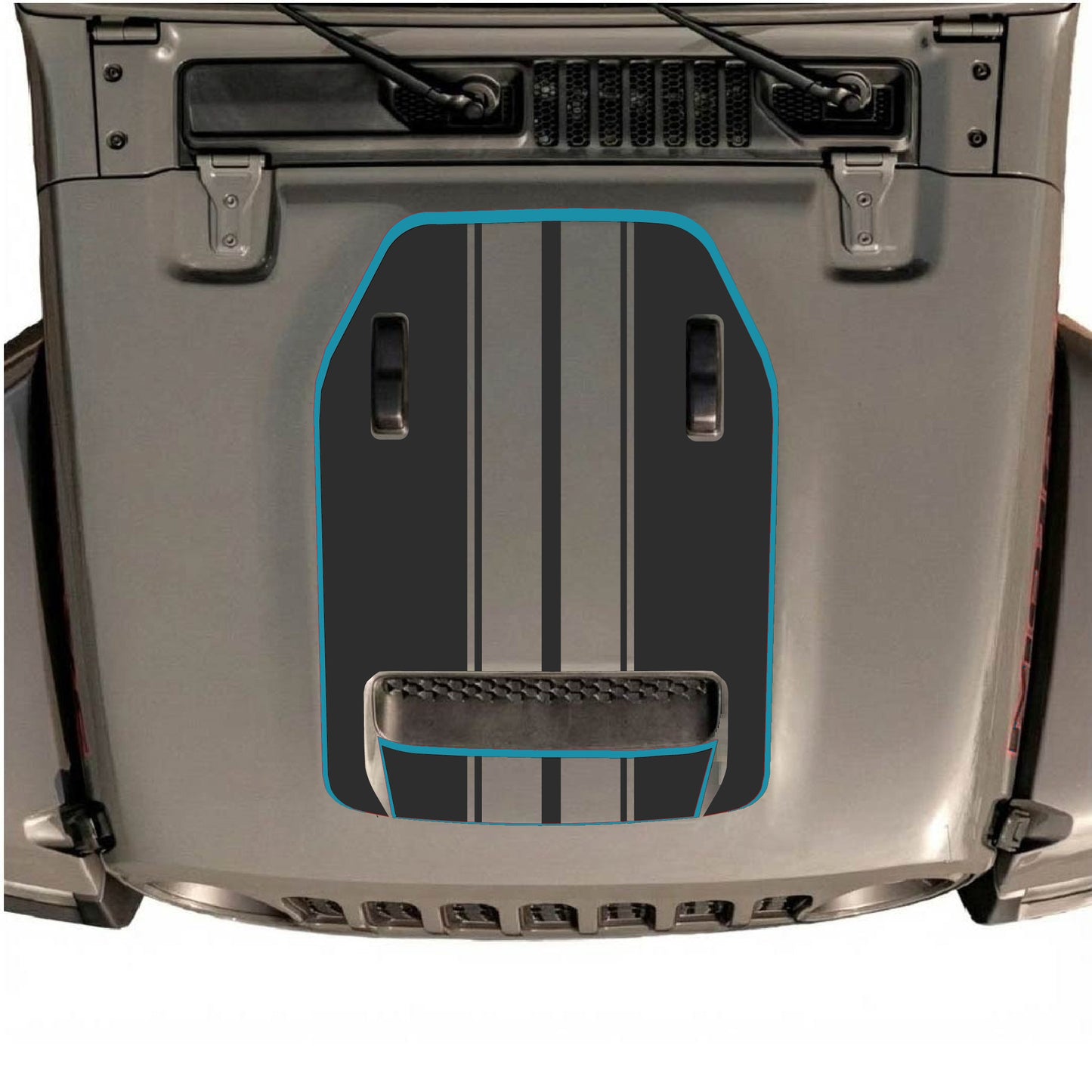 Hood Panel Decal/Sticker - Stripes with Border Graphic Decal Graphic Kit - For Jeep JL JLU 392 2018 - Premium Vinyl
