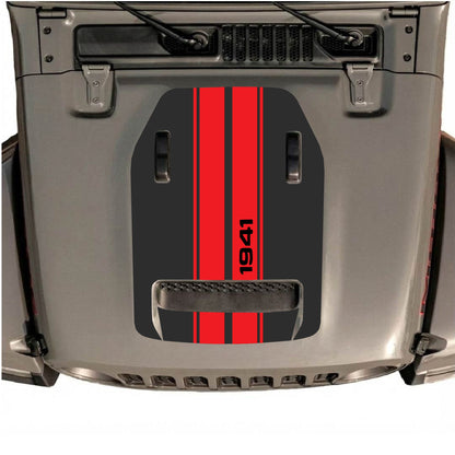 Hood Panel Decal/Sticker - 1941 Stripes Graphic Decal Graphic Kit - For Jeep JL JLU 392 2018 - Premium Vinyl