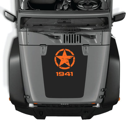 Jeep Wrangler JK JKU hood decal featuring a top star graphic from CarCode, made of premium vinyl for a sleek, custom look.