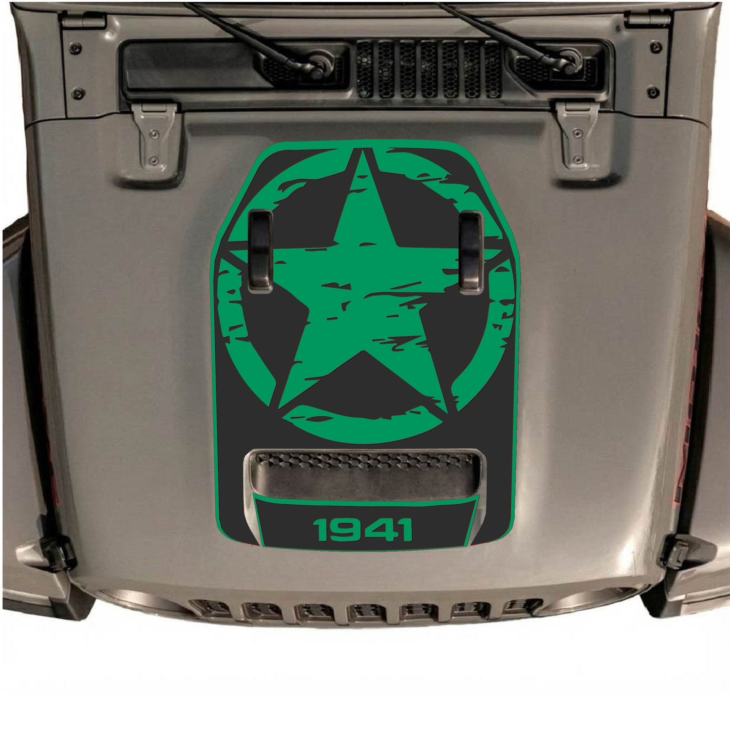 Hood Panel Decal/Sticker - 1941 Full Star with Border Graphic Decal Graphic Kit - For Jeep JL JLU 392 2018 - Premium Vinyl