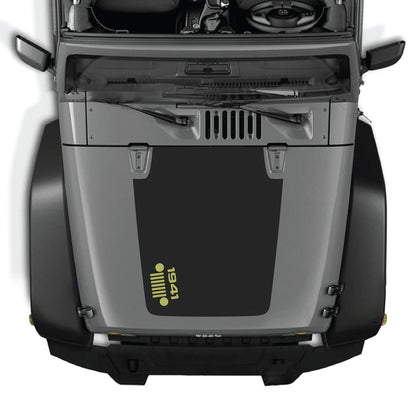 Left side hood decal featuring 1941 grill graphic for Jeep Wrangler JK and JKU, made of premium vinyl by CarCode.
