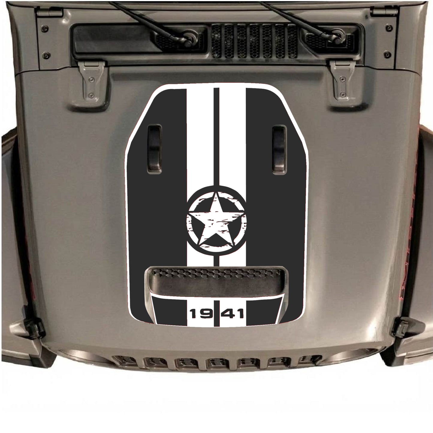 Hood Panel Decal/Sticker - 1941 Star & Stripes with Border Graphic Decal Graphic Kit - For Jeep JL JLU 392 2018 - Premium Vinyl