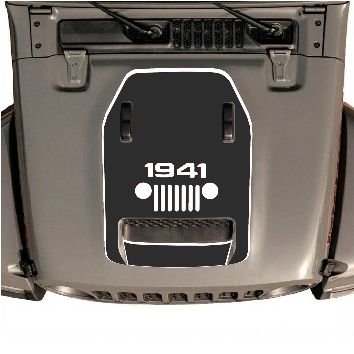 Hood Panel Decal/Sticker - 1941 Center Grill with Border Graphic Decal Graphic Kit - For Jeep JL JLU 392 2018 - Premium Vinyl