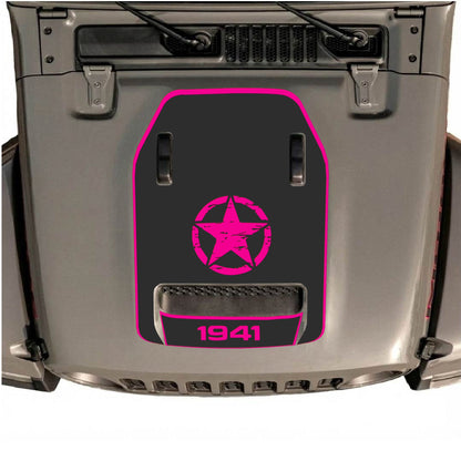 Hood Panel Decal/Sticker - 1941 Center Star with Border Graphic Decal Graphic Kit - For Jeep JL JLU 392 2018 - Premium Vinyl