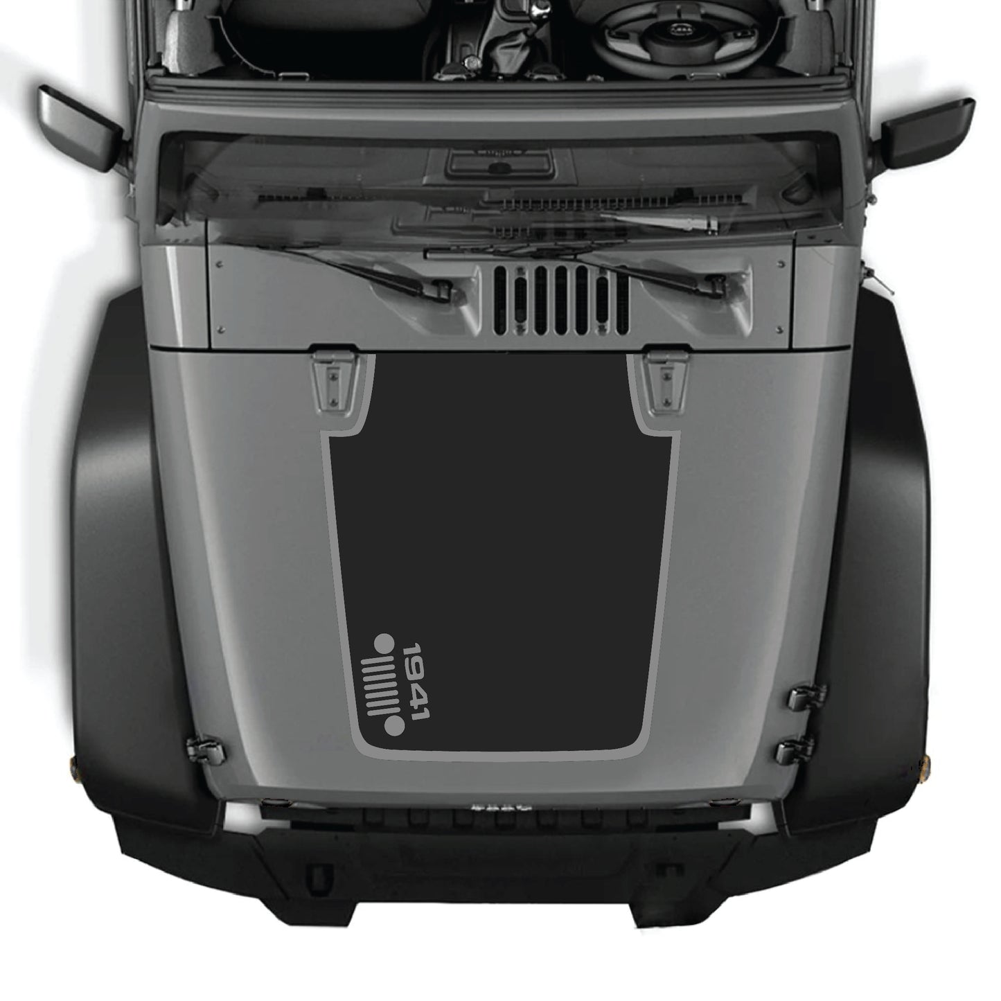 Left side hood decal with 1941 grill and border graphic kit for Jeep Wrangler JK JKU 2007-2018, in premium vinyl.