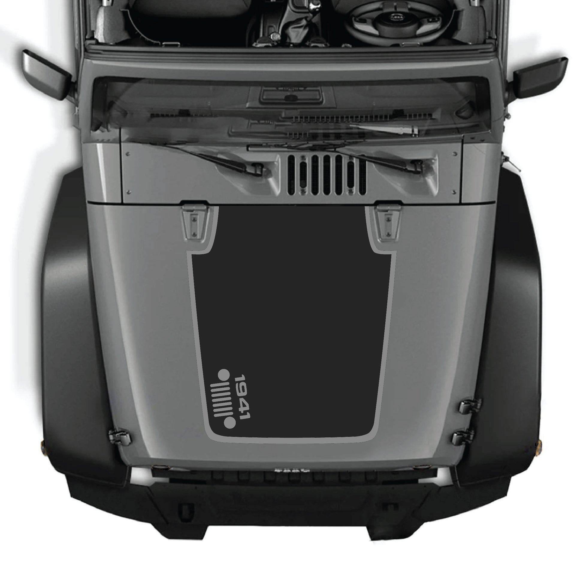 Left side hood decal with 1941 grill and border graphic kit for Jeep Wrangler JK JKU 2007-2018, in premium vinyl.