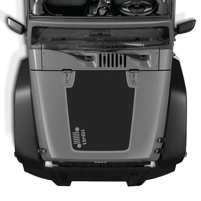 Left side hood decal with 1941 grill and border graphic kit for Jeep Wrangler JK JKU 2007-2018, in premium vinyl.