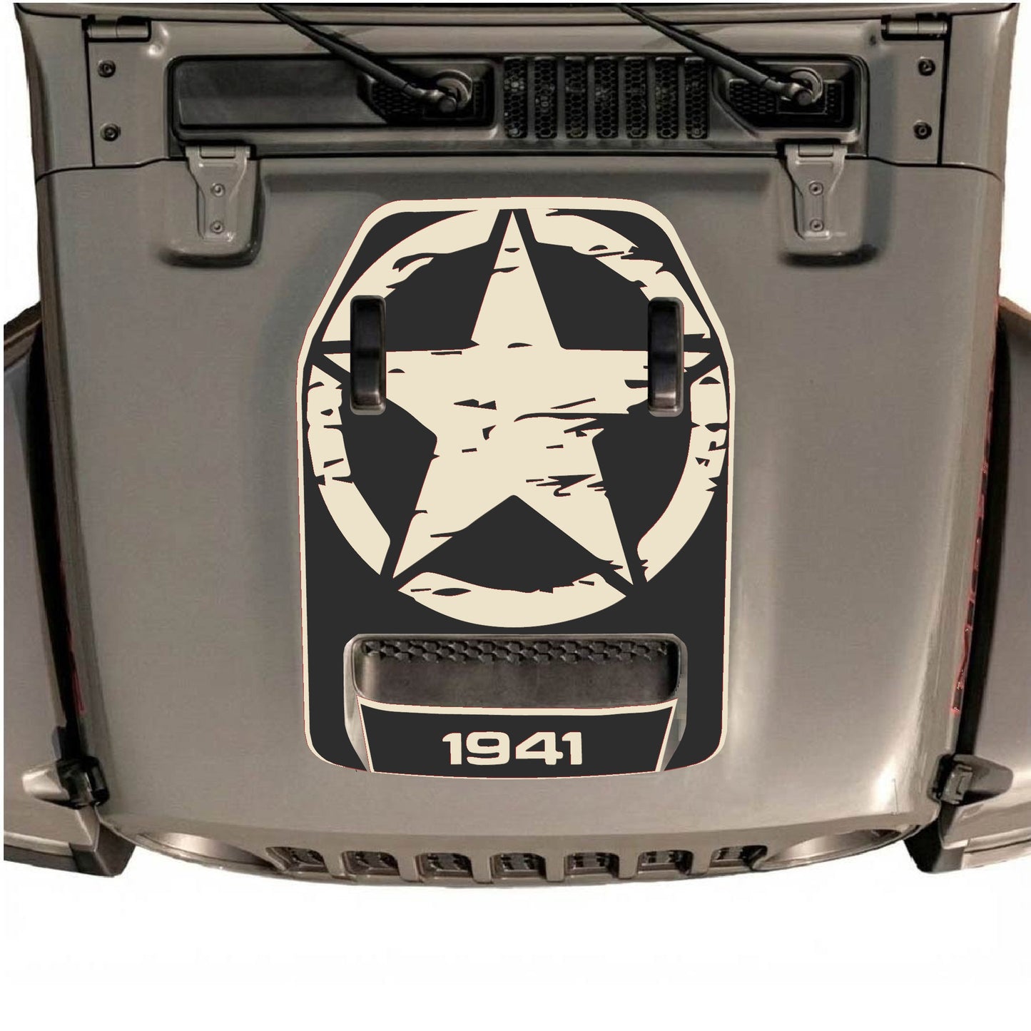 Hood Panel Decal/Sticker - 1941 Full Star with Border Graphic Decal Graphic Kit - For Jeep JL JLU 392 2018 - Premium Vinyl