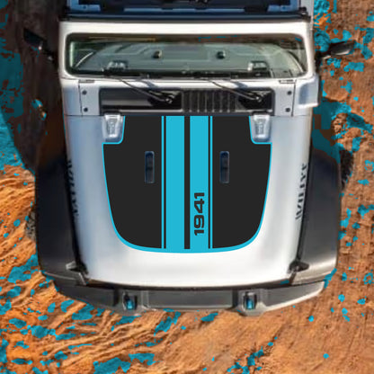 Hood Panel Decal/Sticker - 1941 Stripes with Border Graphic Decal Graphic Kit - For Jeep JL JLU Sahara 2018-2025 - Premium Vinyl
