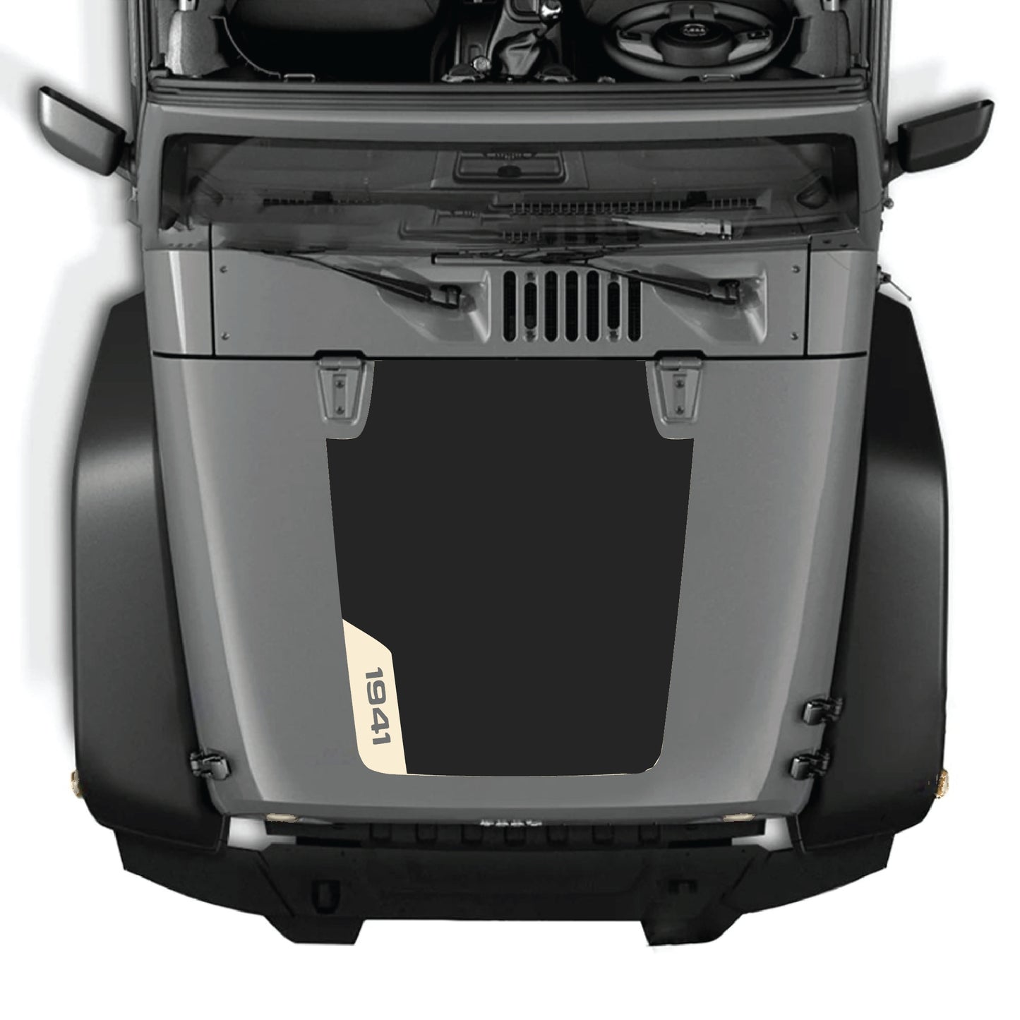 Left side hood panel decal with 1941 graphic for Jeep Wrangler JK JKU, fabricado en vinilo premium, de CarCode.