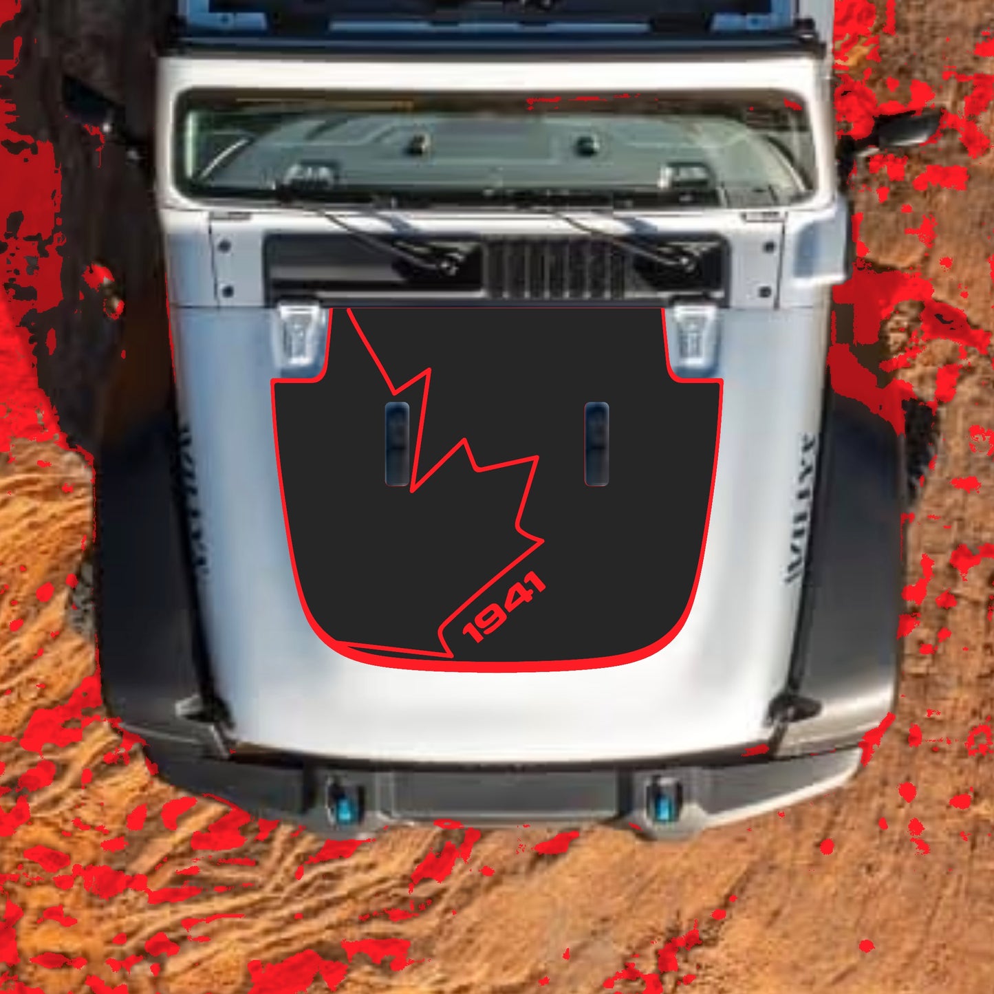Hood Panel Decal/Sticker - Canada Full Leaf 1941 with Border Graphic Decal Graphic Kit - For Jeep JL JLU Sahara 2018-2025 - Premium Vinyl
