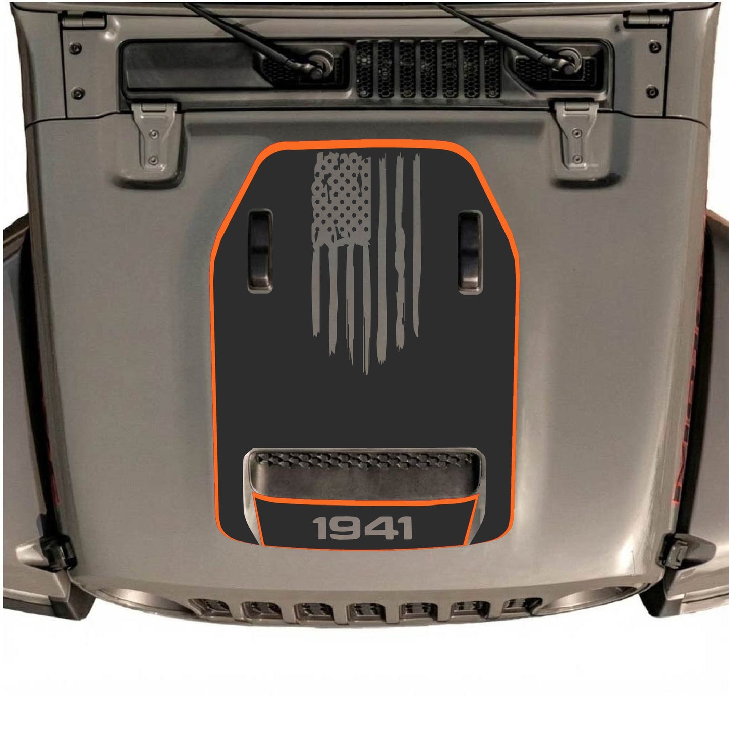 Hood Panel Decal/Sticker - 1941 America Flag with Border Graphic Decal Graphic Kit - For Jeep JL JLU 392 2018 - Premium Vinyl