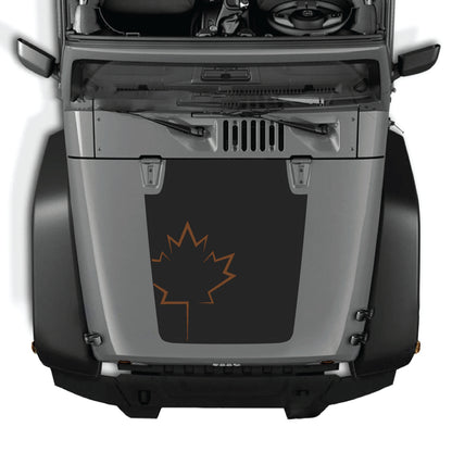 CarCode Canada leaf hood decal sticker for Jeep Wrangler JK JKU 2007-2018, made of premium vinyl, featuring a bold leaf graphic.