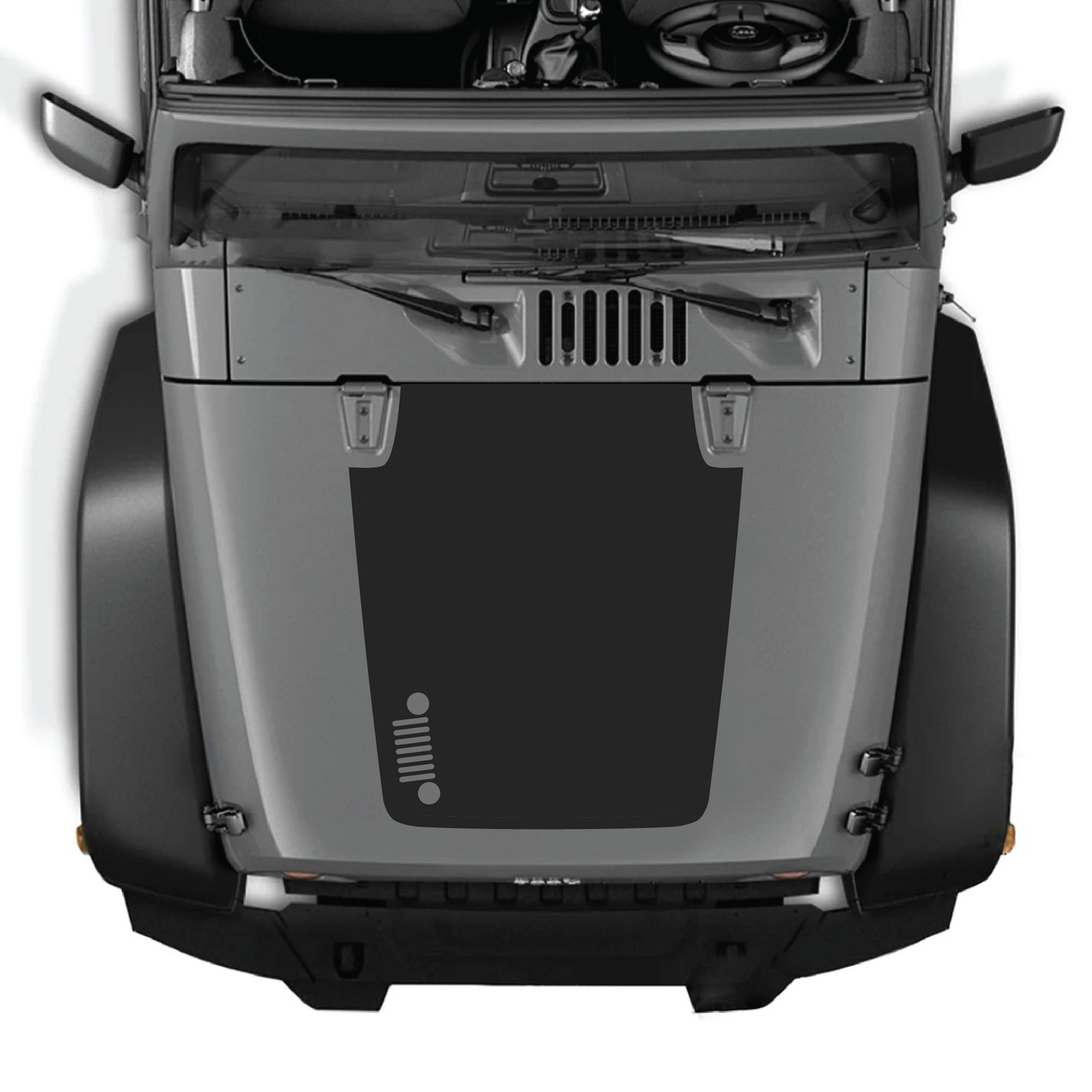 CarCode Jeep JK/JKU hood decal sticker in black premium vinyl, featuring bold hood style design for 2007-2018 Jeep models.