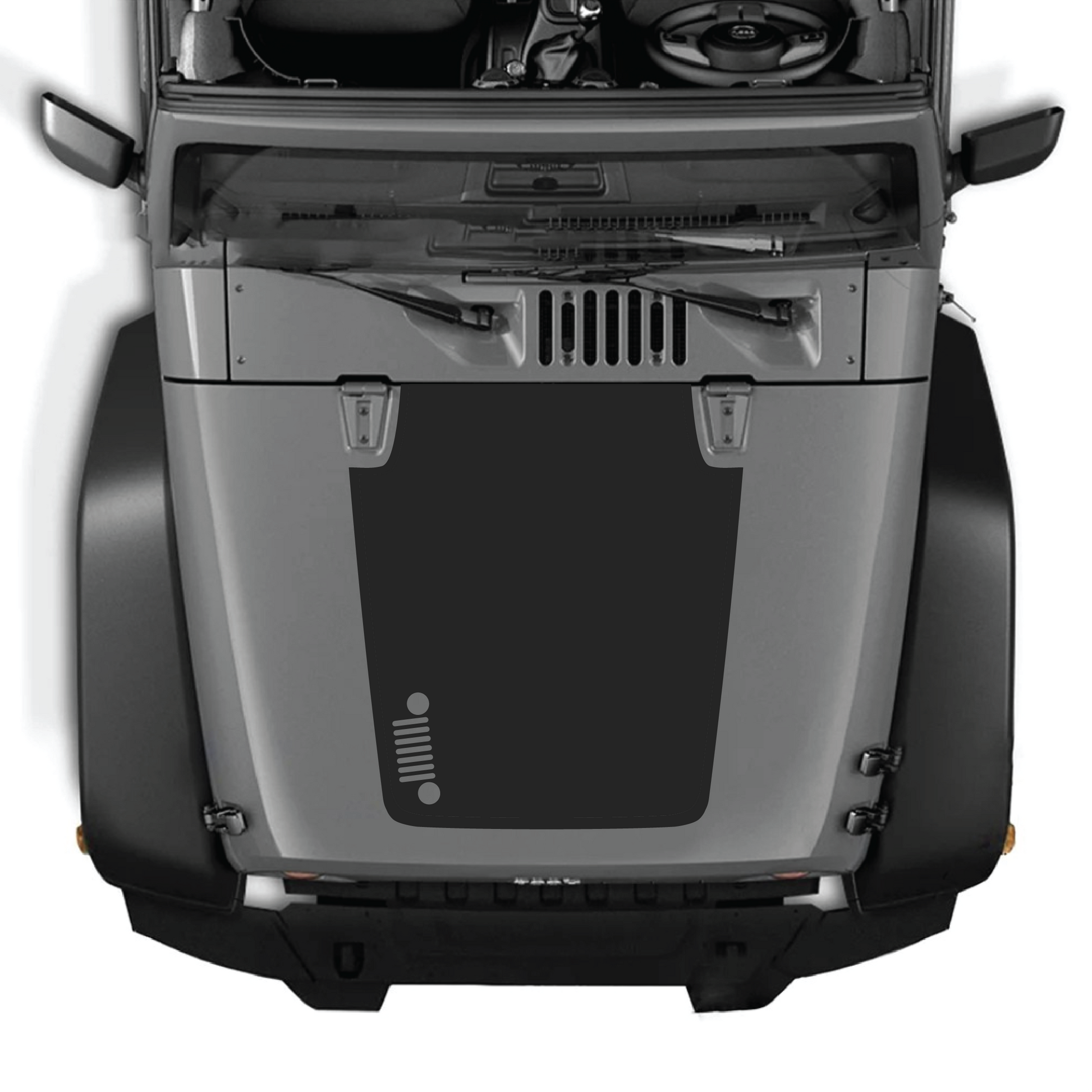 CarCode Jeep JK/JKU hood decal sticker in black premium vinyl, featuring bold hood style design for 2007-2018 Jeep models.