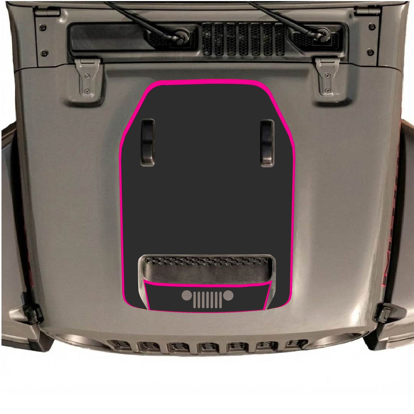 Hood Panel Decal/Sticker - Bottom Grill with Border Graphic Decal Graphic Kit - For Jeep JL JLU 392 2018 - Premium Vinyl