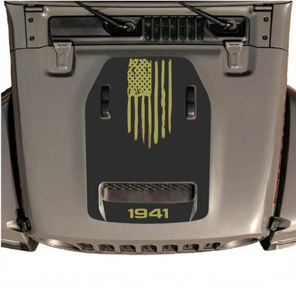 Hood Panel Decal/Sticker - 1941 America Flag Graphic Decal Graphic Kit - For Jeep JL JLU 392 2018 - Premium Vinyl