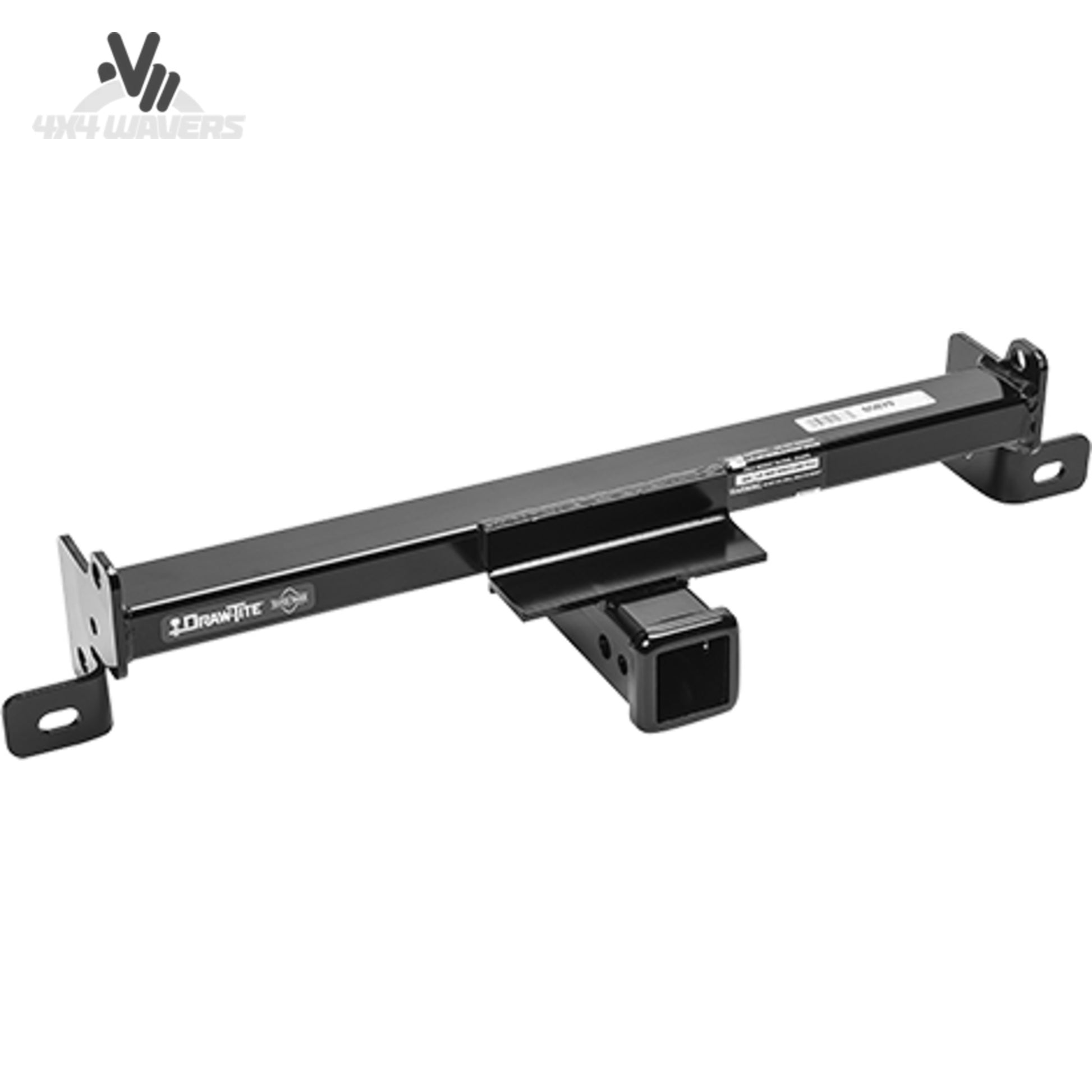 Primer plano del enganche receptor delantero Draw-Tite de 2 pulgadas en un Jeep Wrangler JL y Gladiator 2018-2024 para remolque de tráiler.