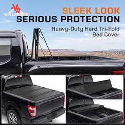 Dura-Flip hard folding tonneau cover on Ford F150 and Lightning 5.5ft bed, showcasing durable, secure truck bed cover design.