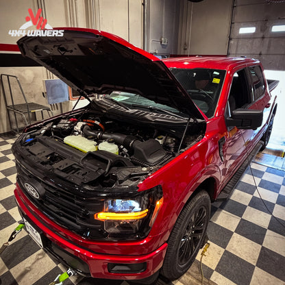Edge Products EZX Inline Module and Throttle Controller installed in the engine bay of a 2021-2025 Ford F150 and Raptor.