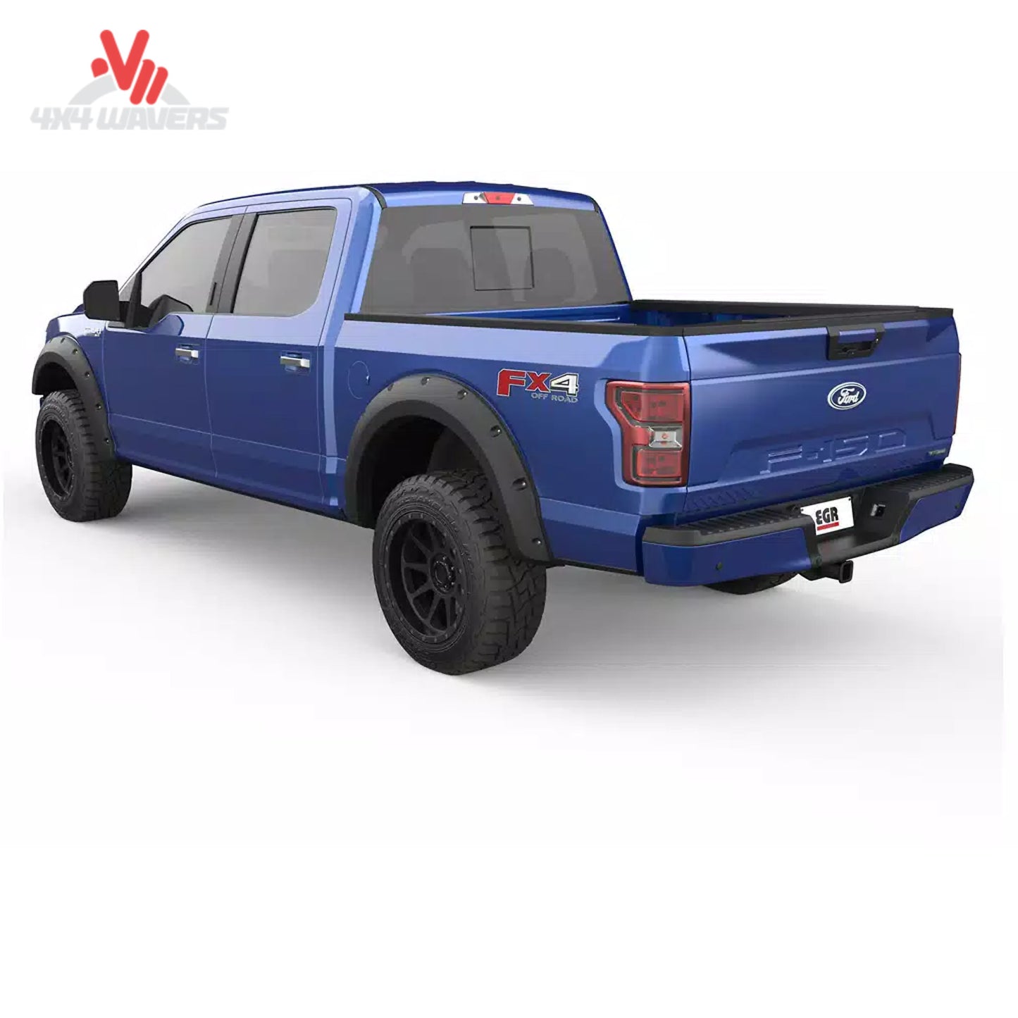 EGR bolt-style matte fender flares installed on a 2018-2020 Ford F-150 truck, enhancing exterior protection and rugged style.