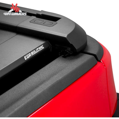 Close-up of EGR RollTrac aluminum slat tonneau cover on a 2020–2026 Jeep Gladiator JT 5-foot bed, showcasing its durable construction.