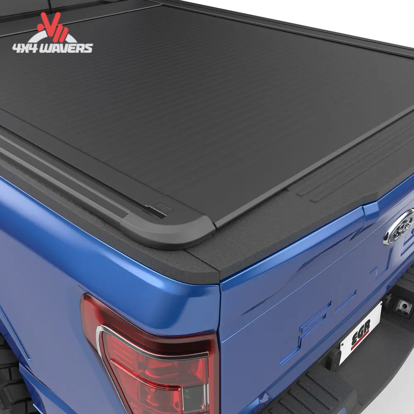 EGR RollTrac manual tonneau cover with lock assembly on a 2015-2026 Ford F-150 6.5ft bed, showing the locking mechanism.