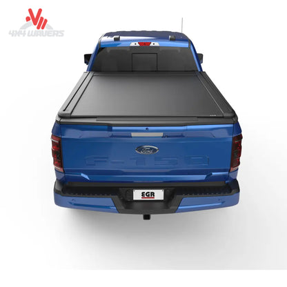 EGR RollTrac manual tonneau cover on a 2015-2026 Ford F-150 with 6.5-foot bed, showing the cover's sleek design and secure locking mechanism.