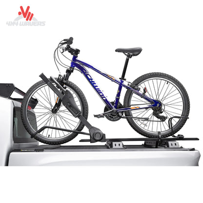 Bicycle mounted above a truck bed using the TruXedo Elevate rack platform