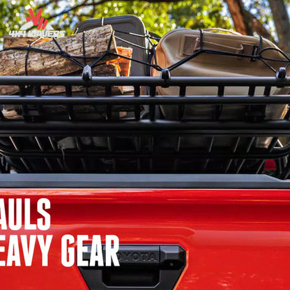 RealTruck cargo basket carrying camping equipment and recovery gear during an overland adventure