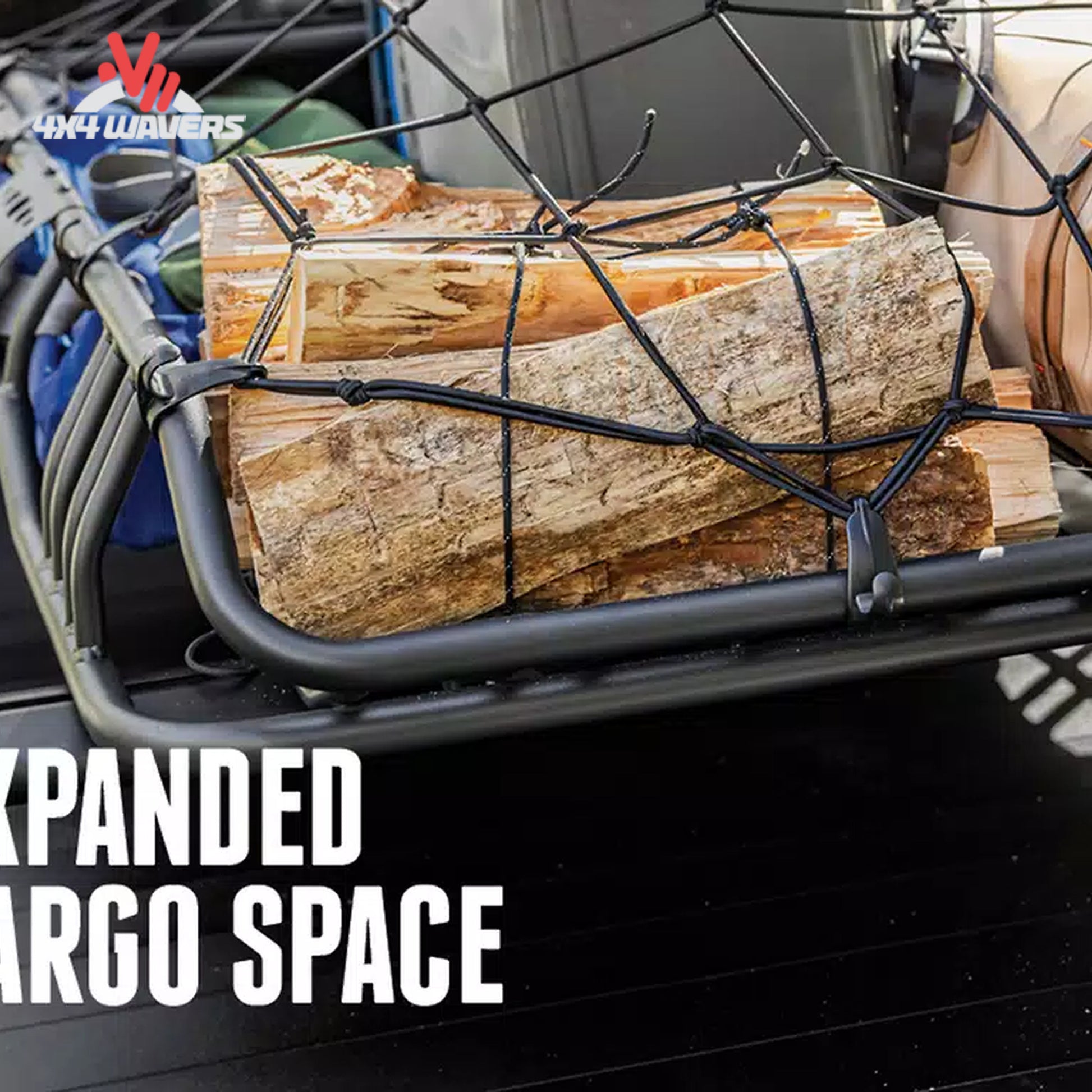 RealTruck cargo basket carrying camping equipment and recovery gear during an overland adventure