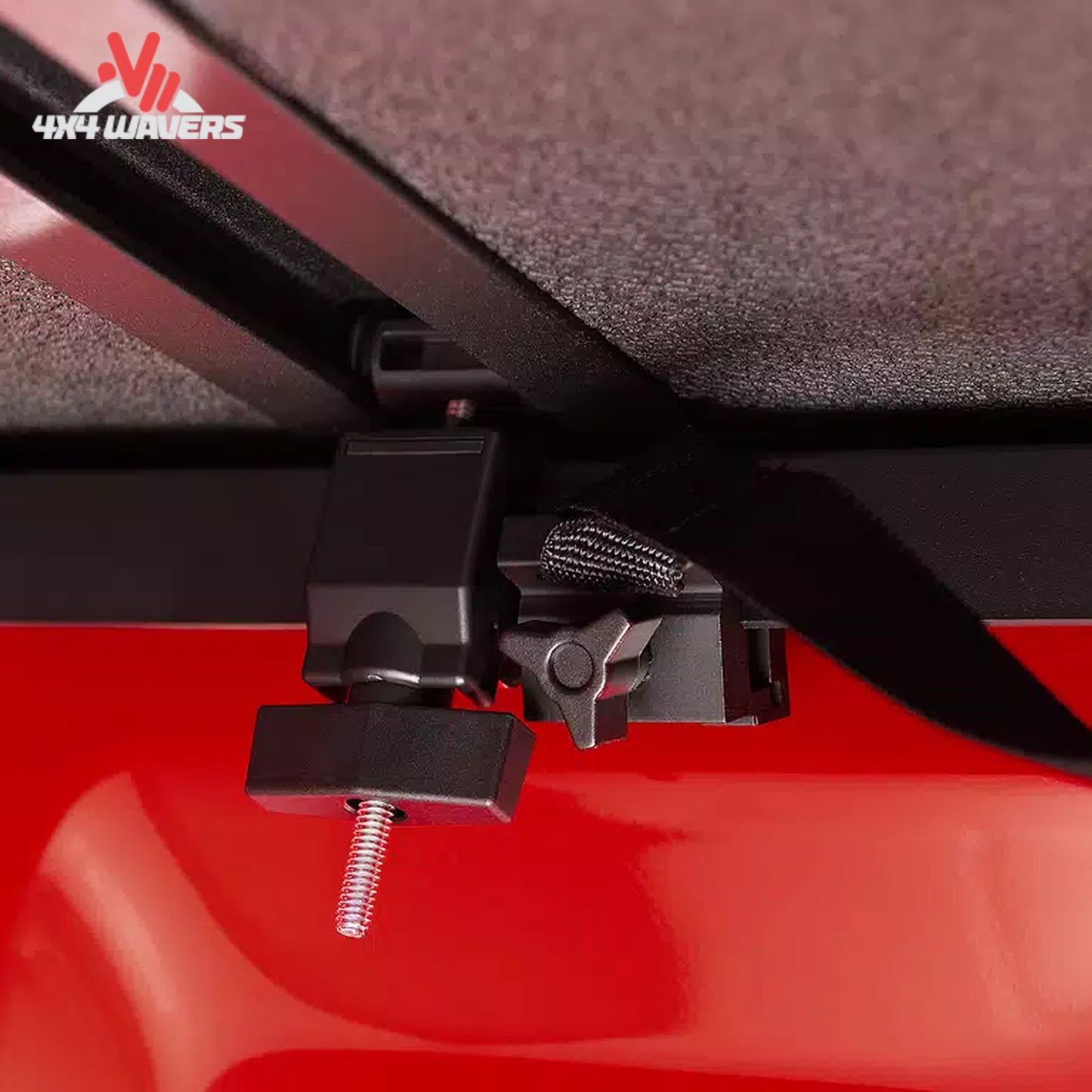 Close-up of Extang Solid Fold ALX Tonneau Cover with rotary release latch on a 2015-2020 Ford F-150 5.5ft bed, showing latch detail.